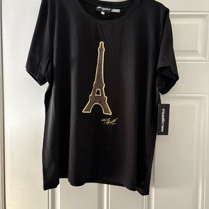 Karl Lagerfeld Black T-Shirt with Gold Eiffel Tower